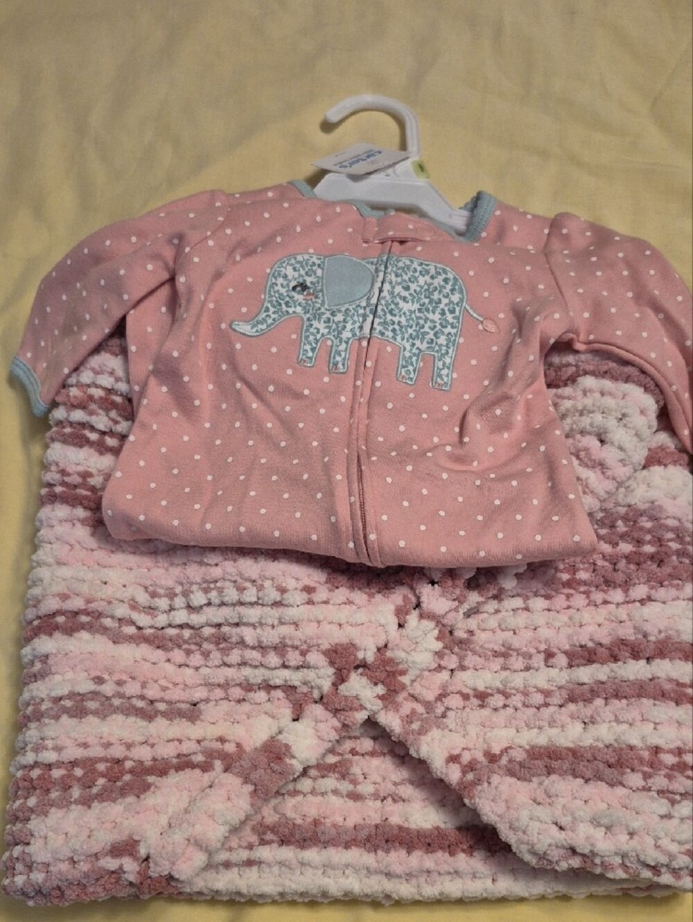 Carter's Pink Polka Dot Footed Sleepsuit with Gray Elephant- Baby Blanklet - Picture 10 of 10